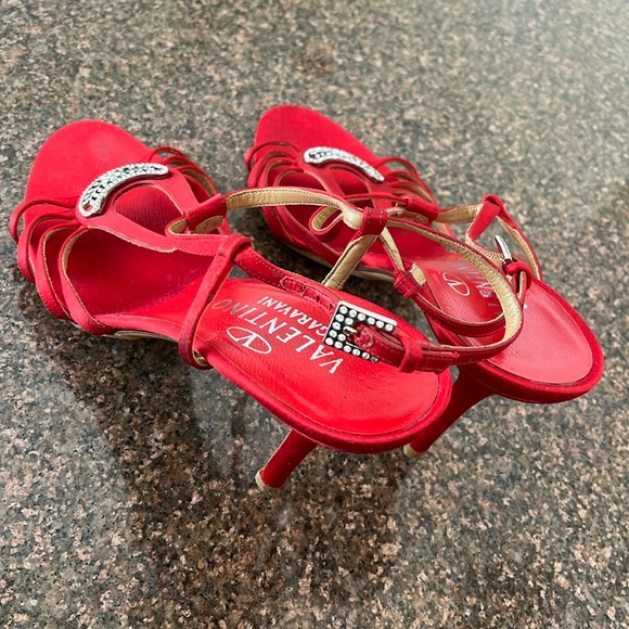 VALENTINO GARAVANI LADIES RED SILVER CRYSTAL HEEL SANDAL-9.5-WEDDING-PARTY-PROM - Picture 9 of 14